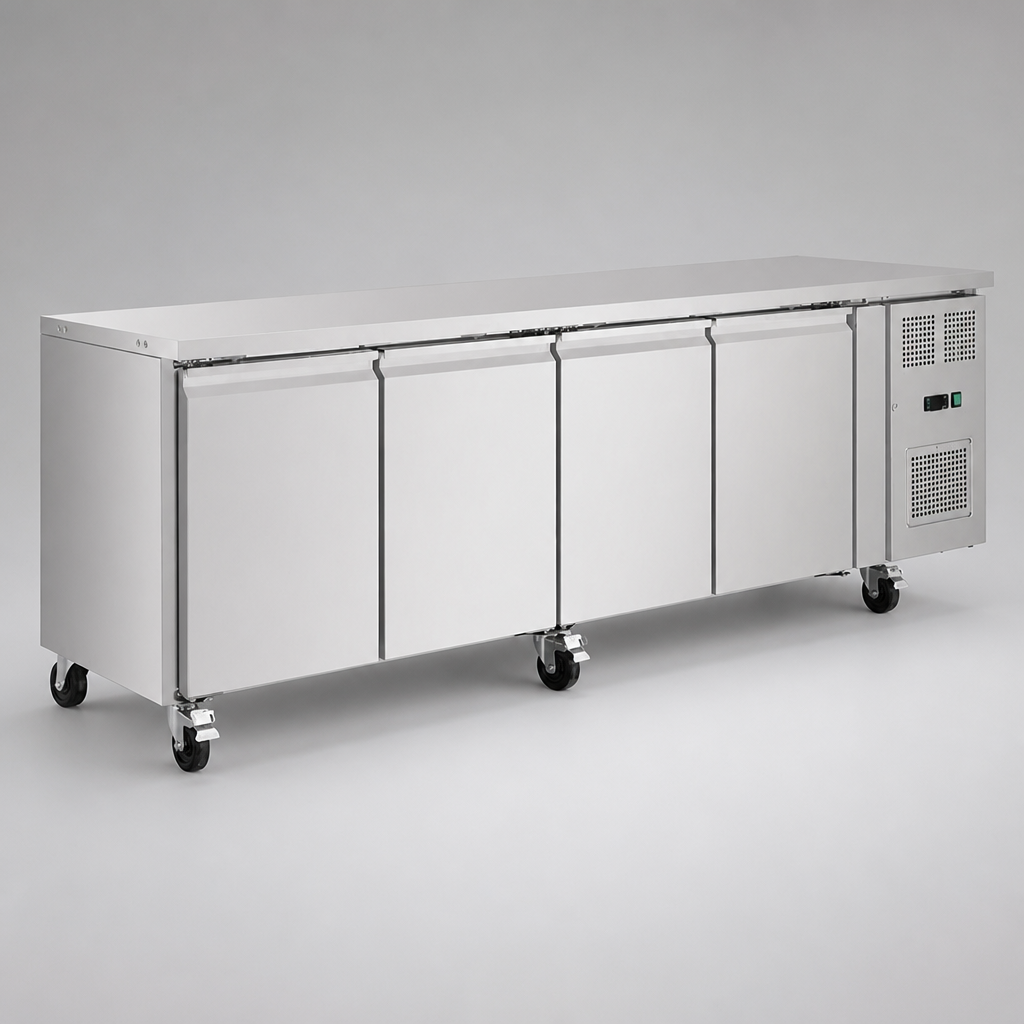 Commercial Four Door Slimline Counter Fridge 511L Capacity