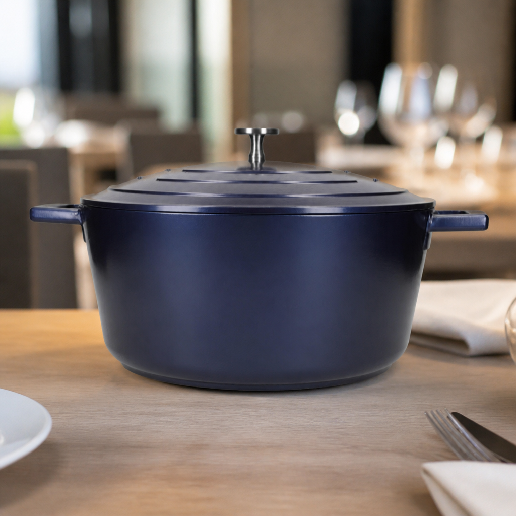 5Ltr Commercial Cast Aluminium Casserole Dish in Metallic Blue