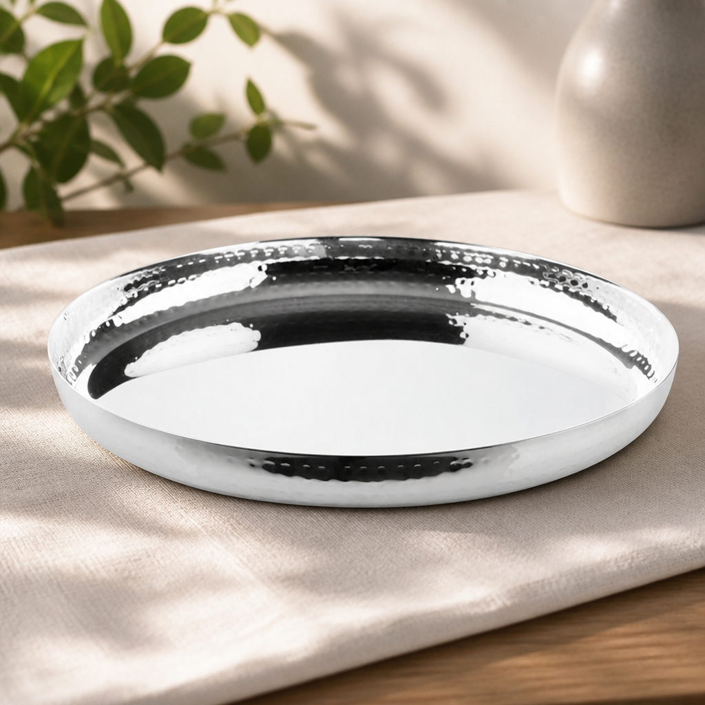Commercial Hammered Stainless Steel Round Serving Tray 320mm