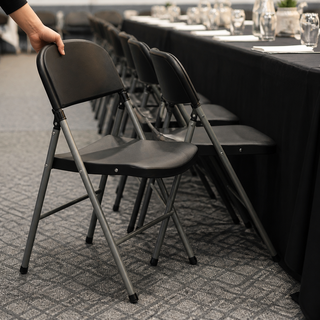 Commercial Foldaway Utility Chairs Black 2 Pack