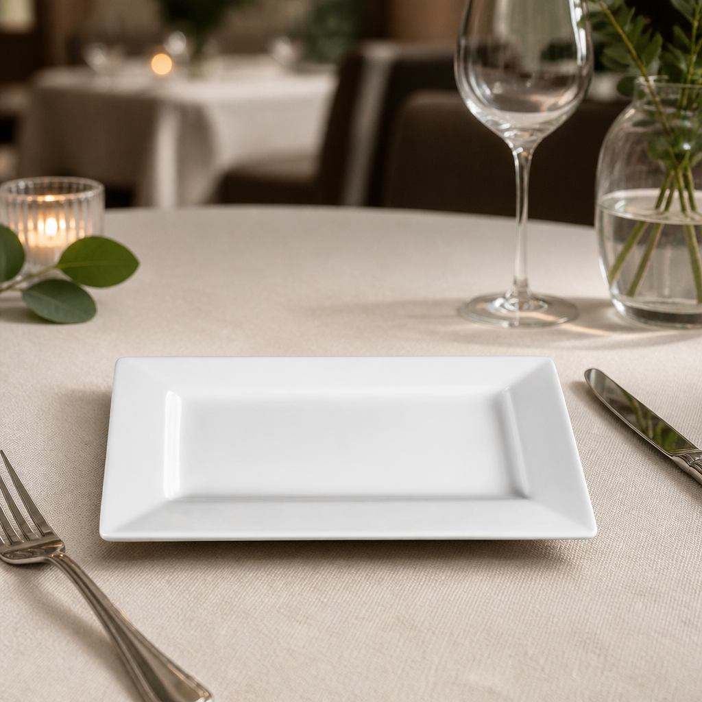 Commercial Wide Rim Rectangular Plates 200x130mm 6 Pack
