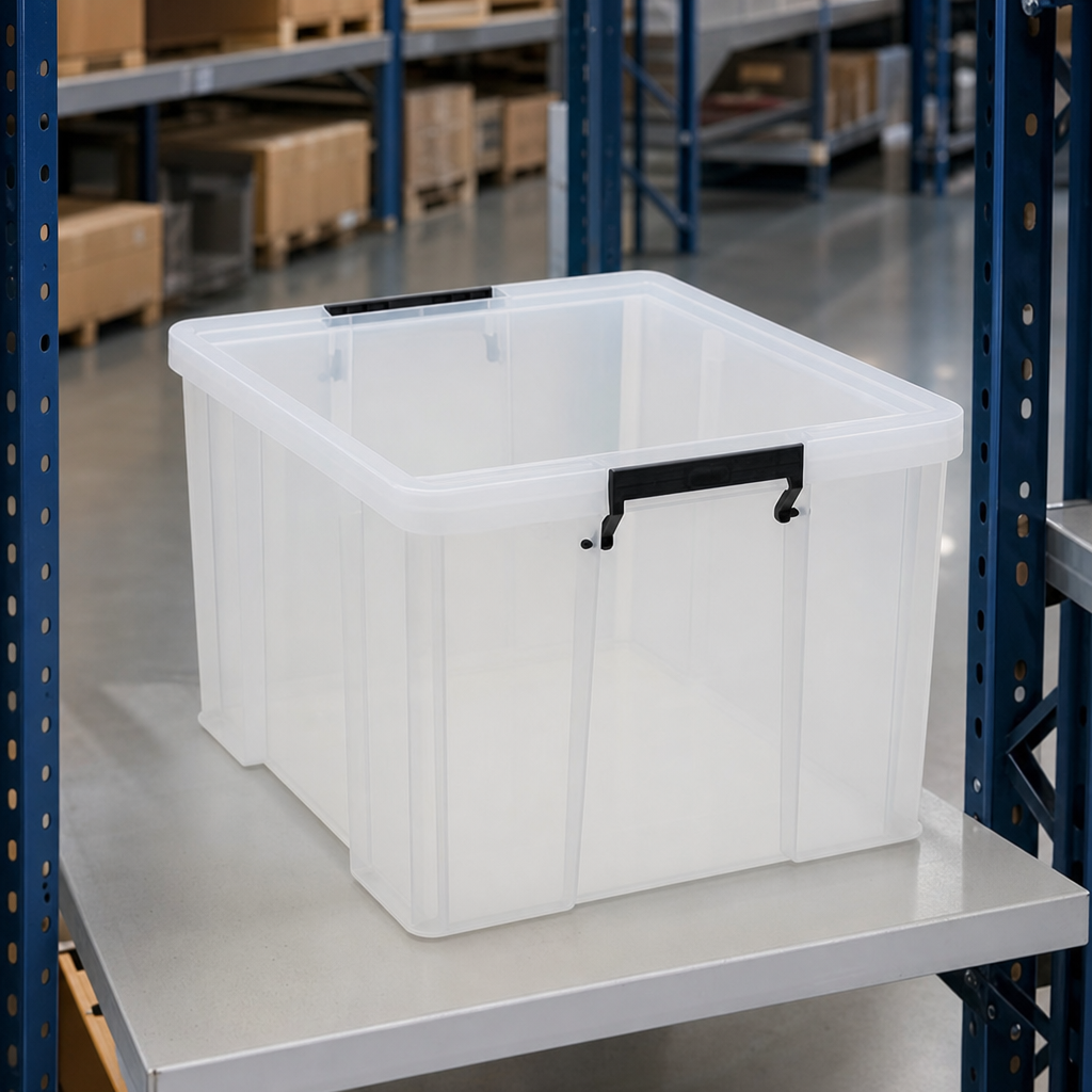 48 Litre Clear Plastic Storage Box with Clip Lock Lid