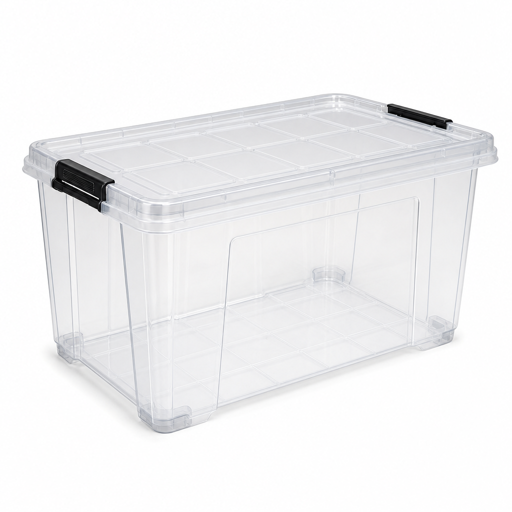 48 Litre Clear Plastic Storage Box with Clip Lock Lid