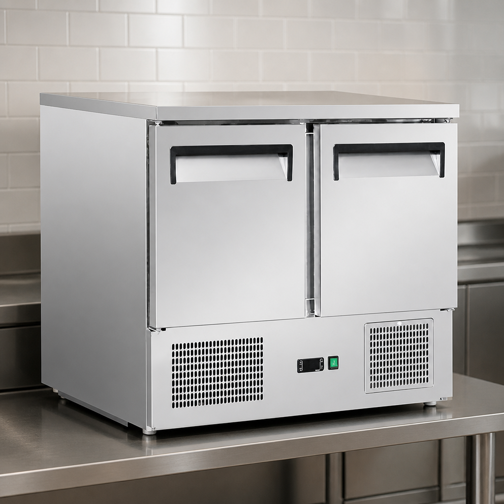 240Ltr Commercial 2 Door Counter Fridge in Stainless Steel