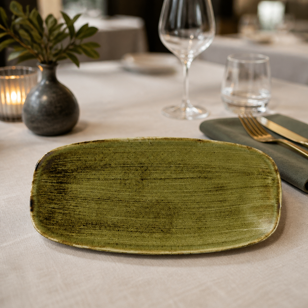 Commercial Oblong Plates 11.75 x 6 Inch Olive 12 Pack