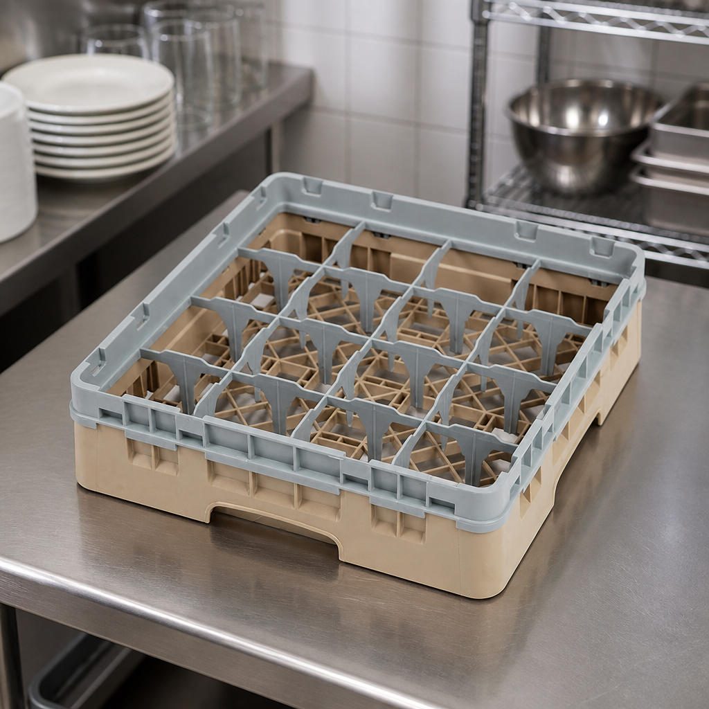 Commercial Glass Rack 16 Compartments Max Height 92mm