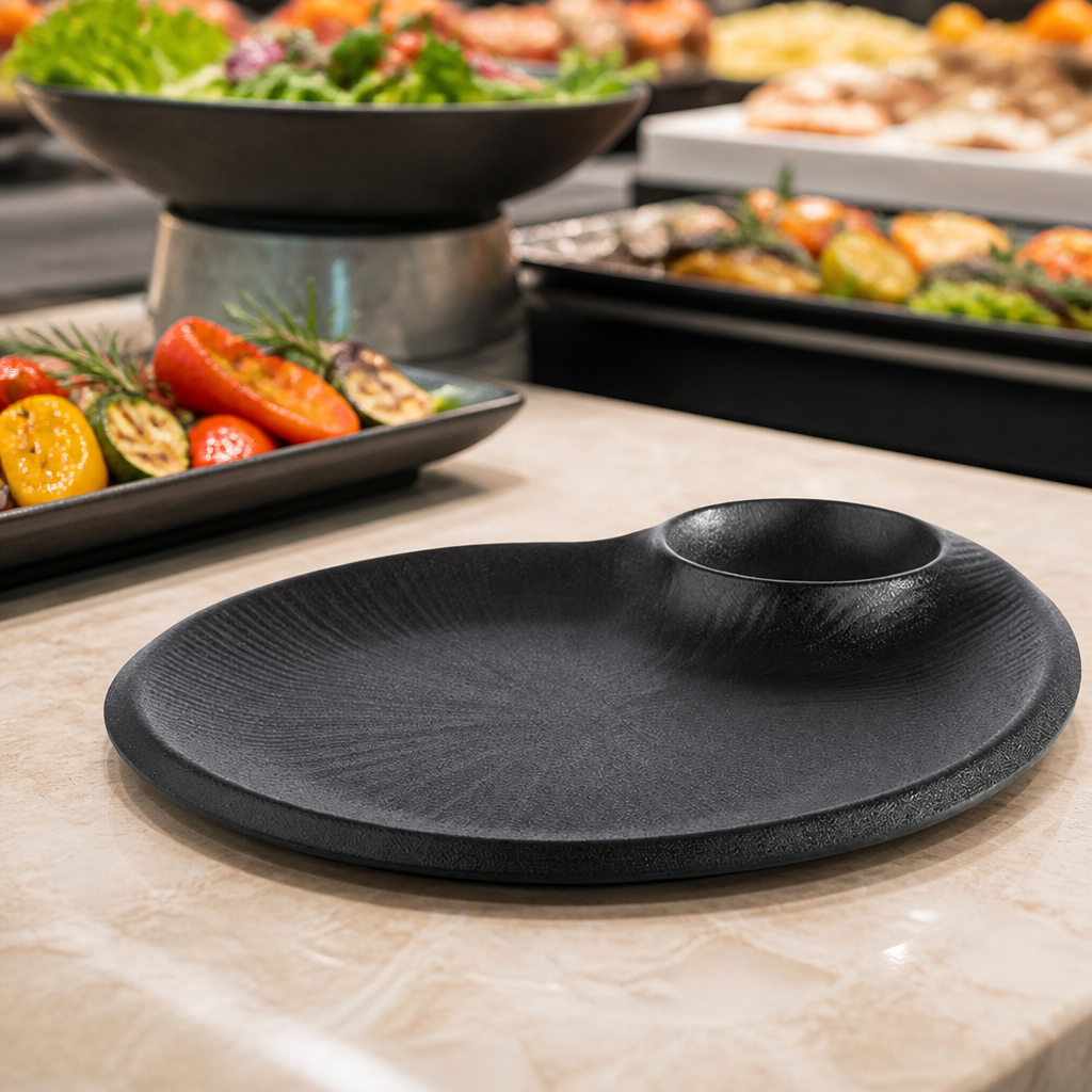 Commercial Melamine Plate Black 300x25mm Dishwasher Safe