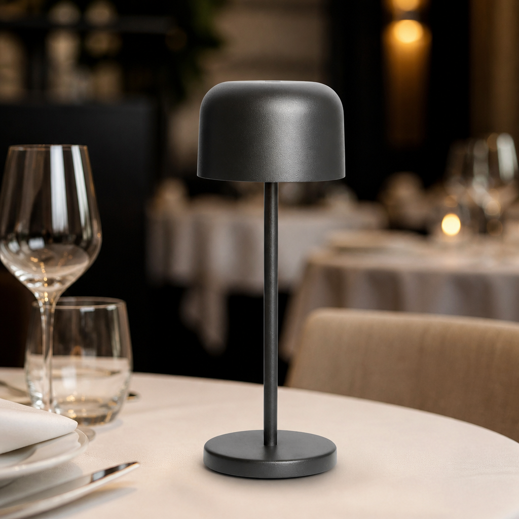 USB-Powered Cordless Table Lamp 200mm Round Dome Black