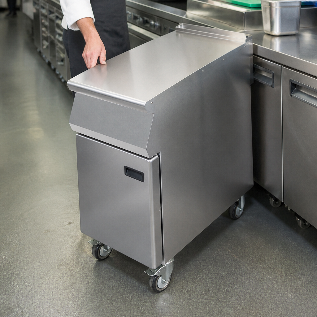 Commercial stainless steel cabinet with door on castors 900mm