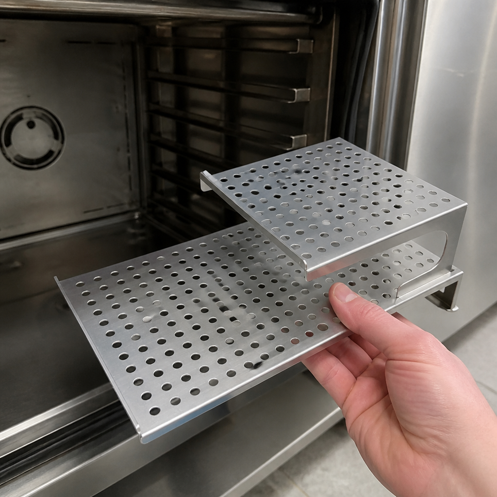 Commercial sloping insert with two-tier shelf for catering use