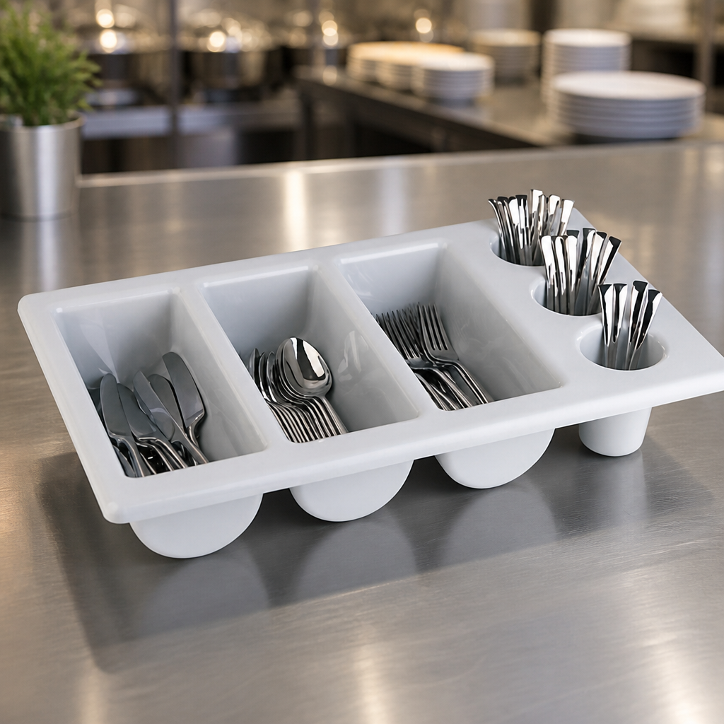 Commercial Stackable Plastic Cutlery Dispenser 3 Compartment