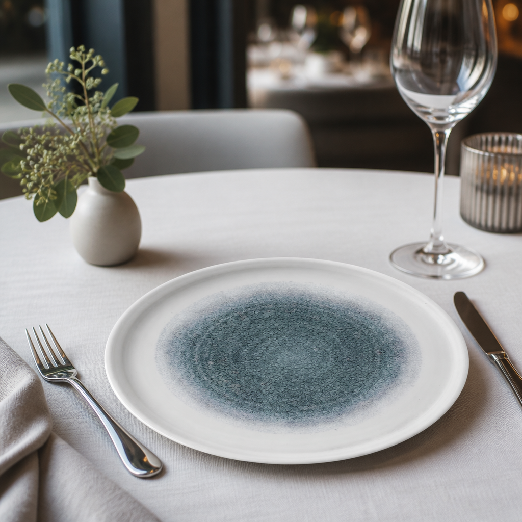 Commercial Walled Plates Topaz Blue 218mm for catering use