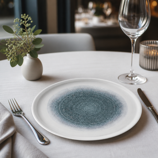 Commercial Walled Plates Topaz Blue 218mm for catering use