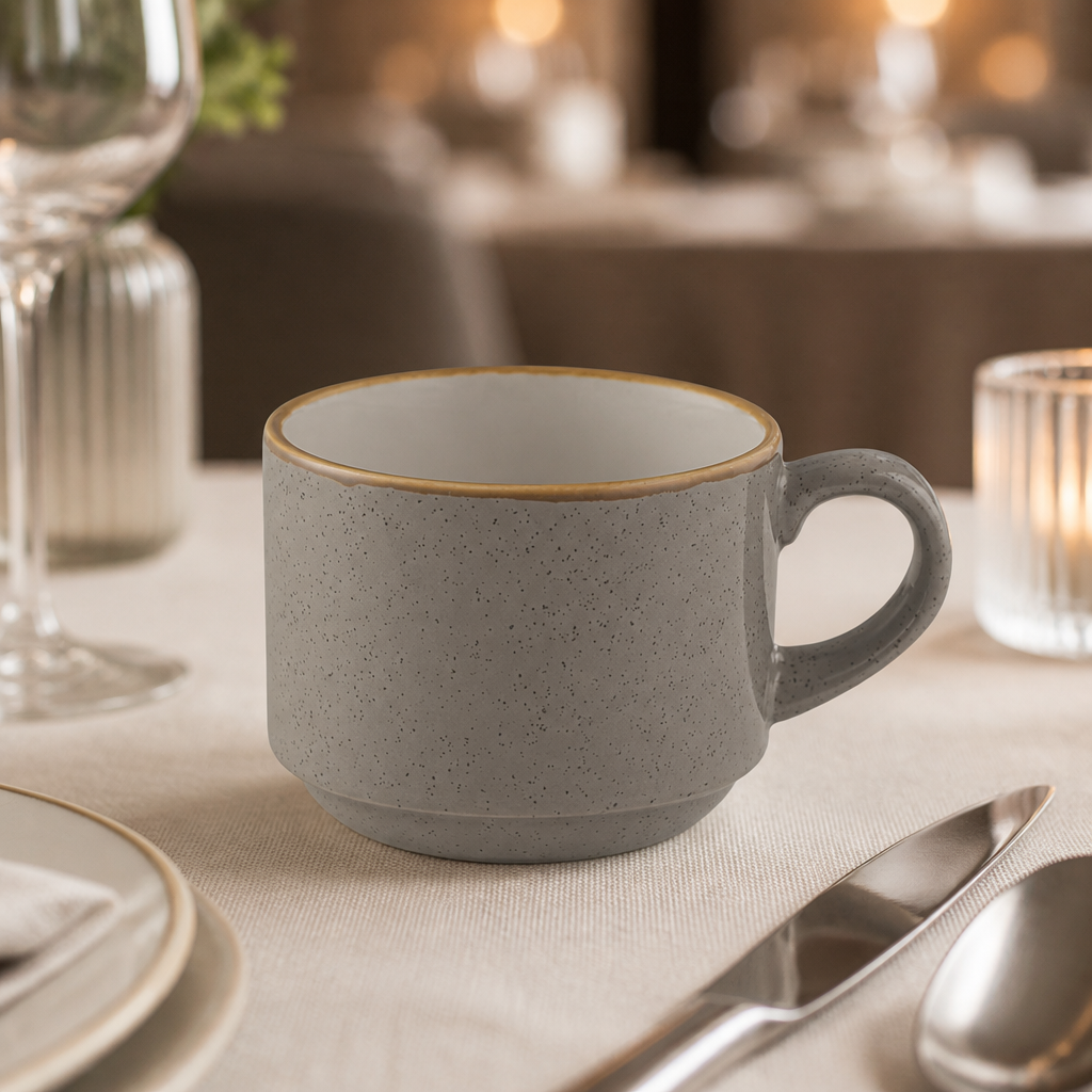 Commercial stackable tea cups 227ml grey 12 pack
