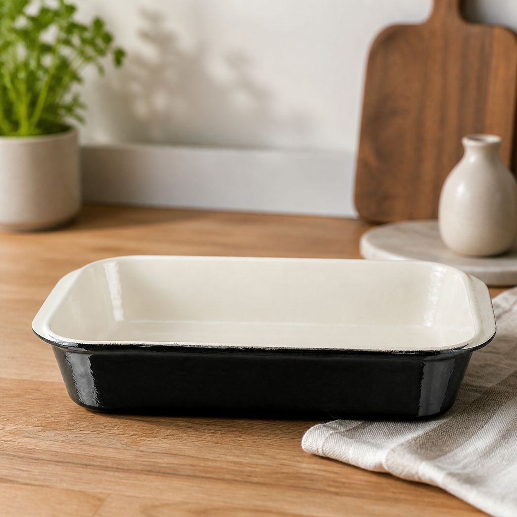 Commercial Cast Iron Roasting Dish 5Ltr Enamelled Interior