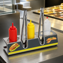Commercial Hot Dog Sauce Station with Tongs and Stainless Steel Design