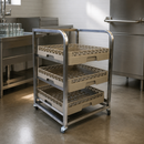 Commercial Stainless Steel Glass Tray Trolley for 3 Baskets