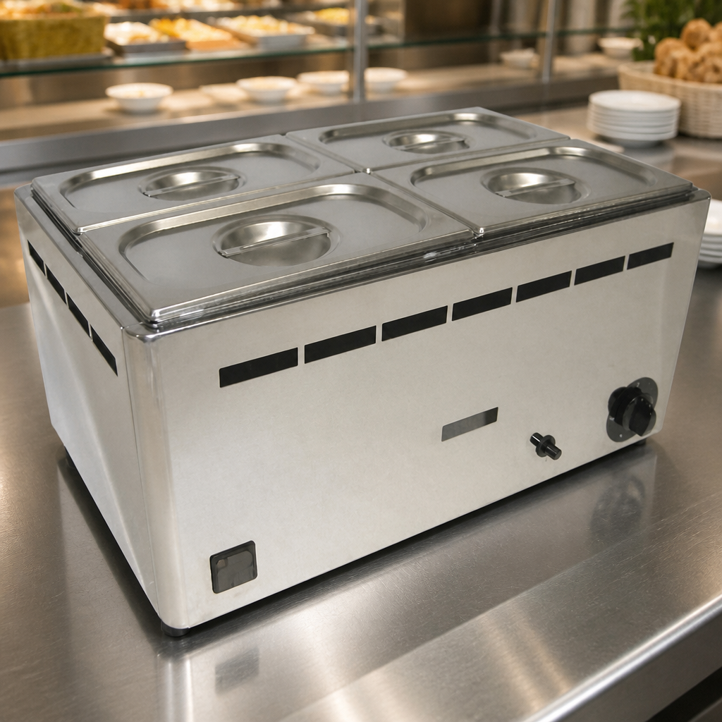 Commercial Bain Marie 2.75kW Wet Heat 4x GN 1/4 Pans LPG