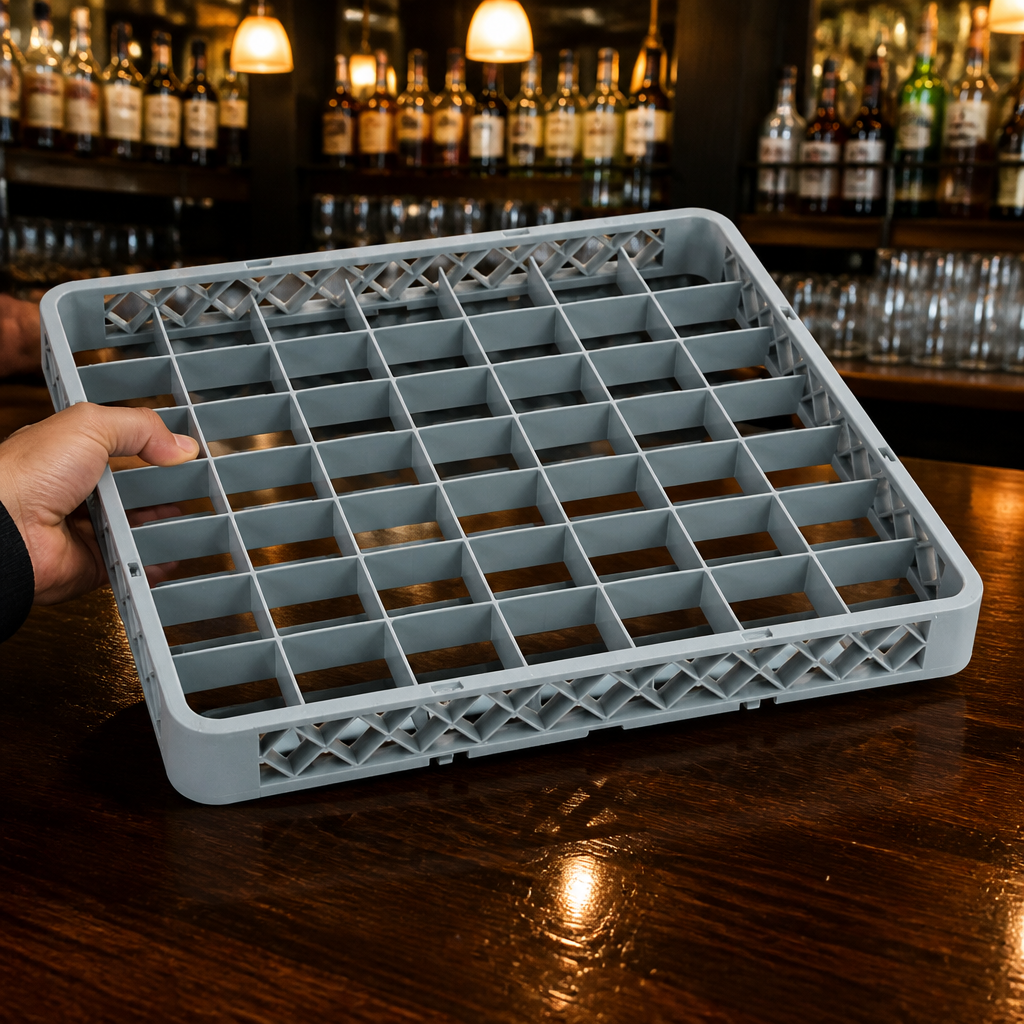 Commercial Glass Rack Extender with 49 compartments