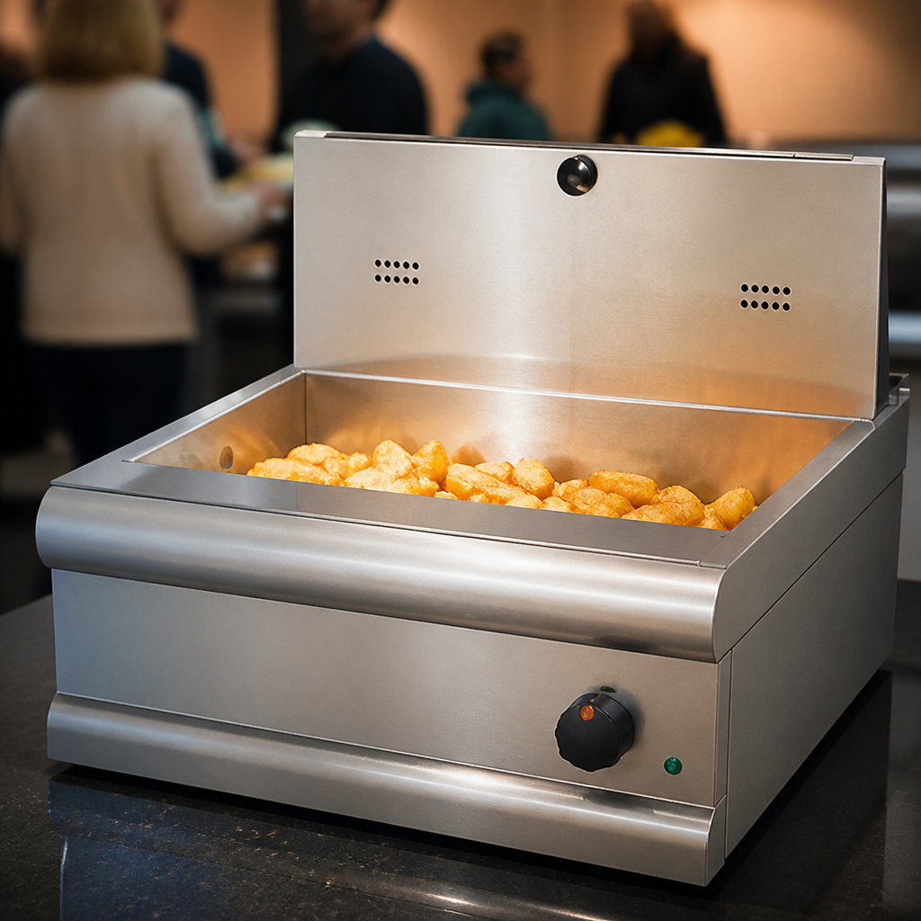 Commercial chip scuttle 4x 2/3 GN stainless steel 3kW
