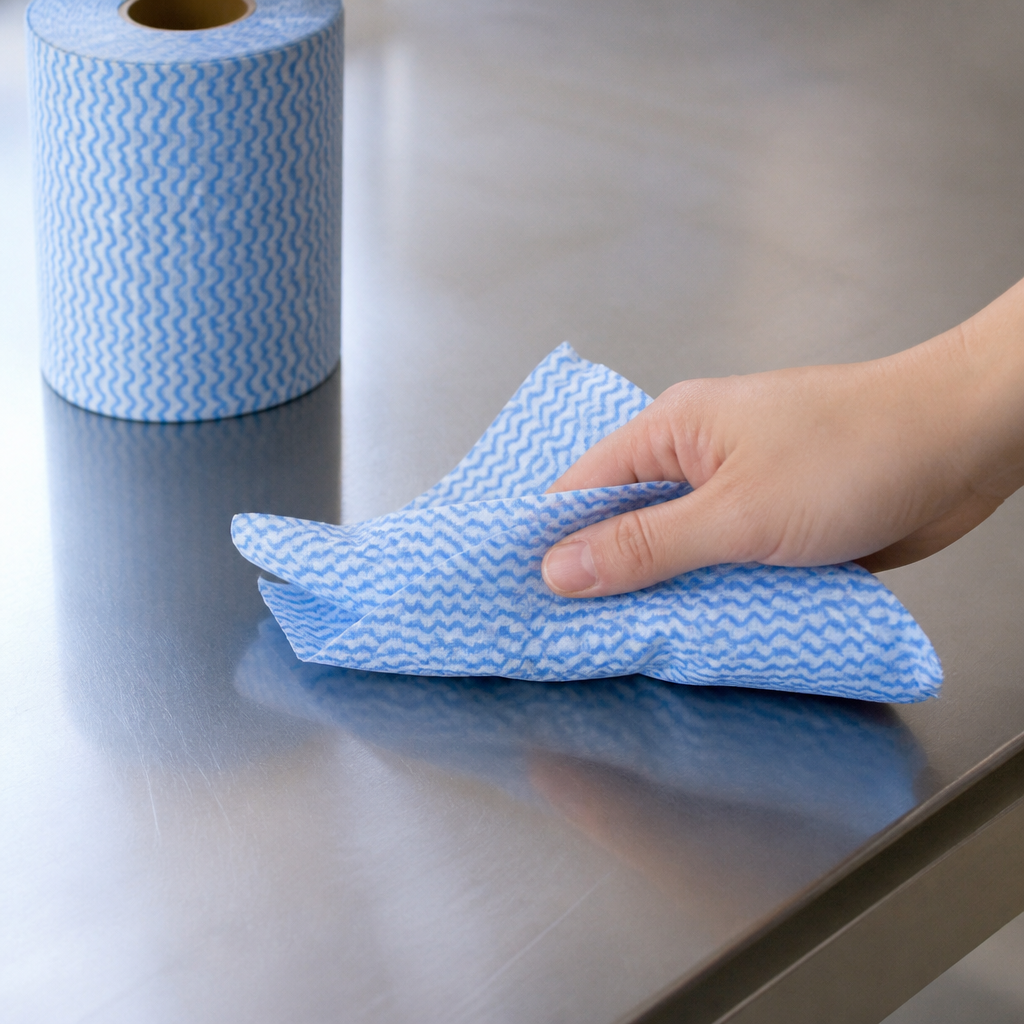 Commercial Non-Woven Cleaning Cloths Blue Roll of 100 Sheets