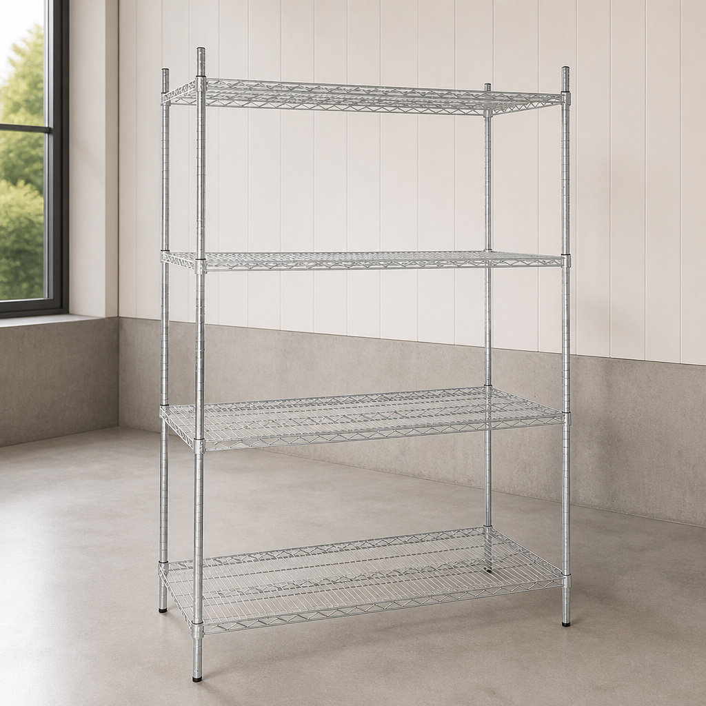 Commercial 4 Tier Wire Shelving Unit 1220x610mm
