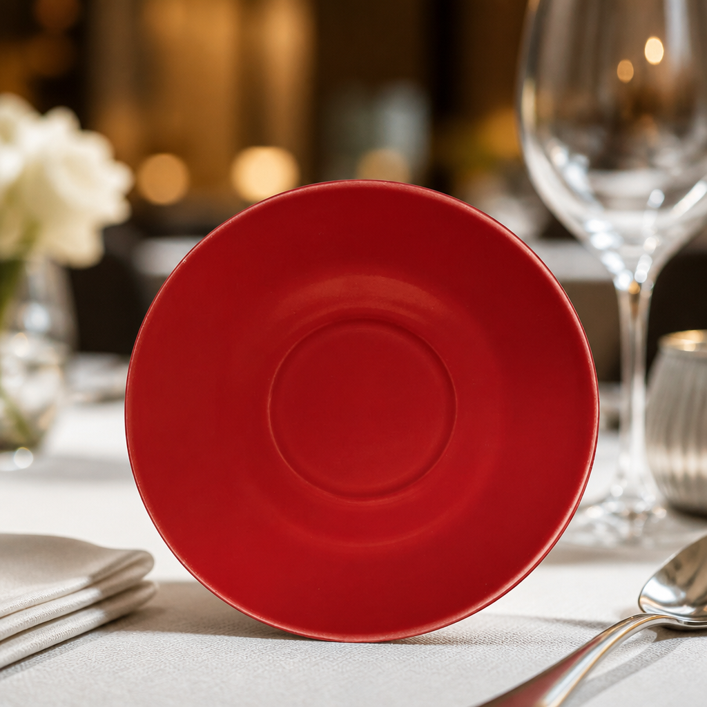 Commercial red saucers 158mm for coffee cups, 12 pack