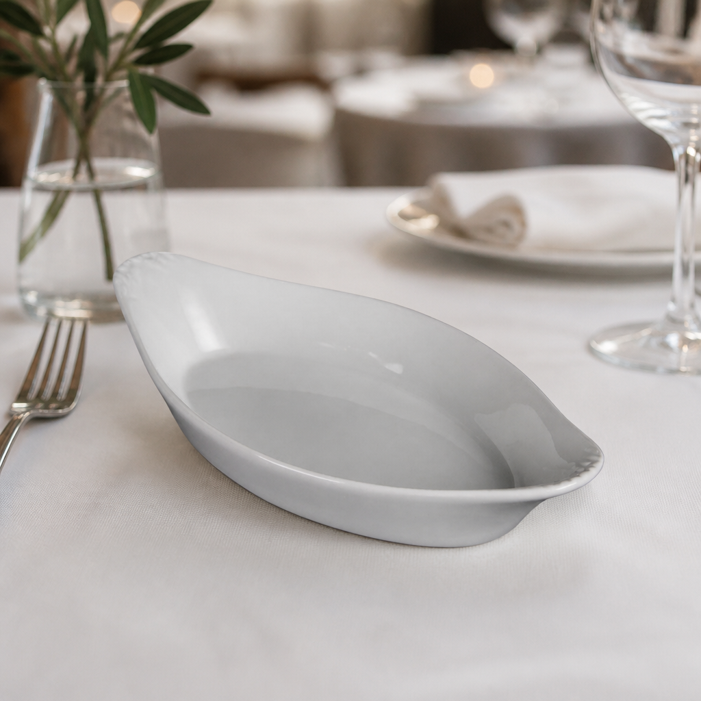 Commercial oval eared serving dishes 262mm, 6 pack, porcelain