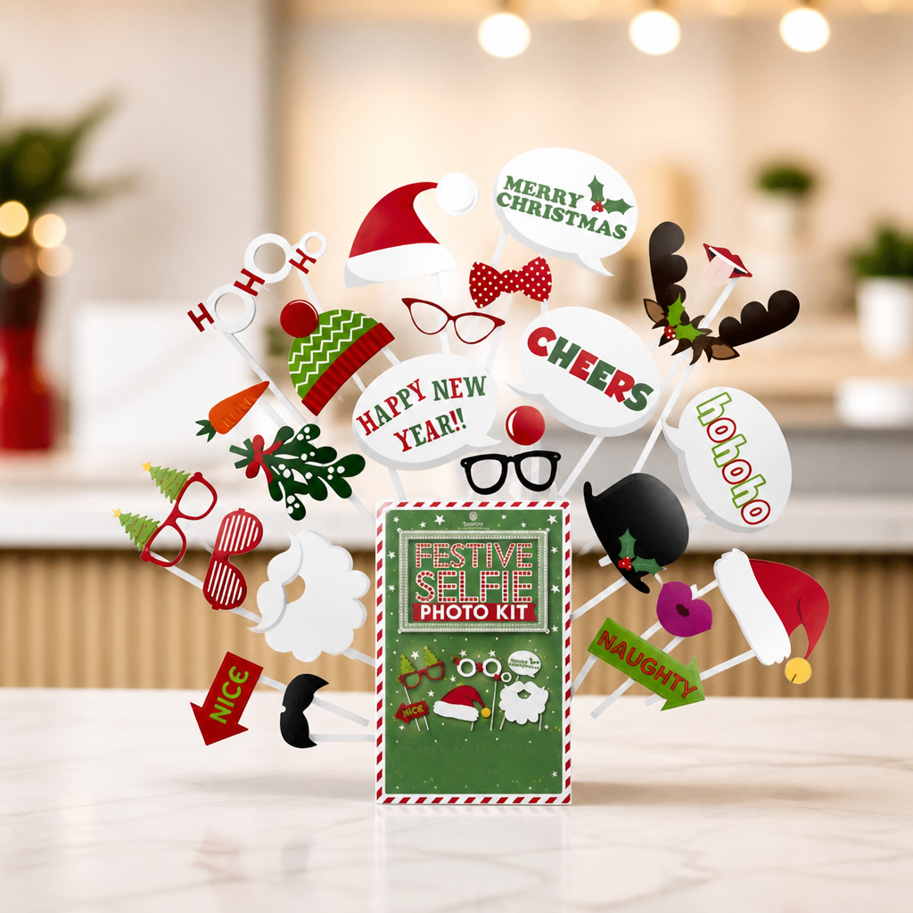 Festive Selfie Photo Props Kit for Christmas Parties 24 Pack