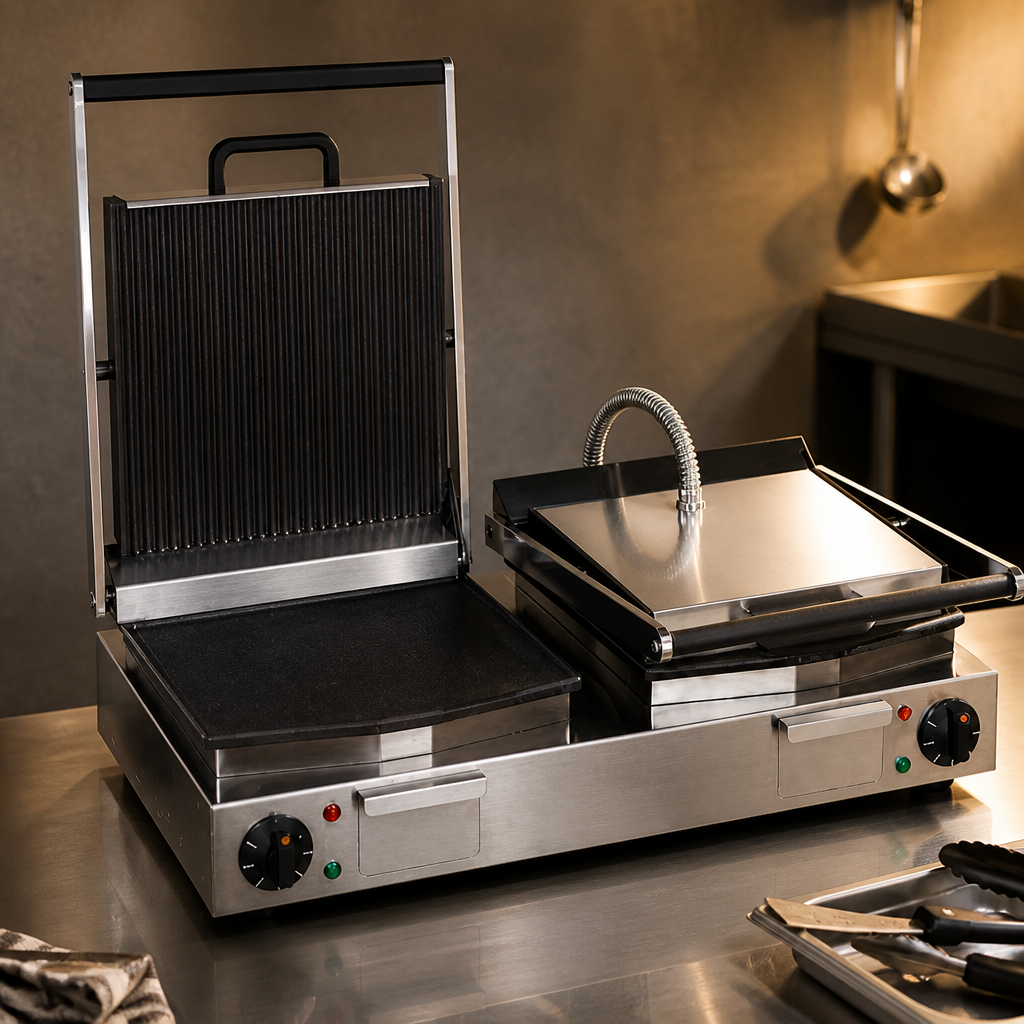Commercial Electric Twin Ribbed Grill Countertop 400mm