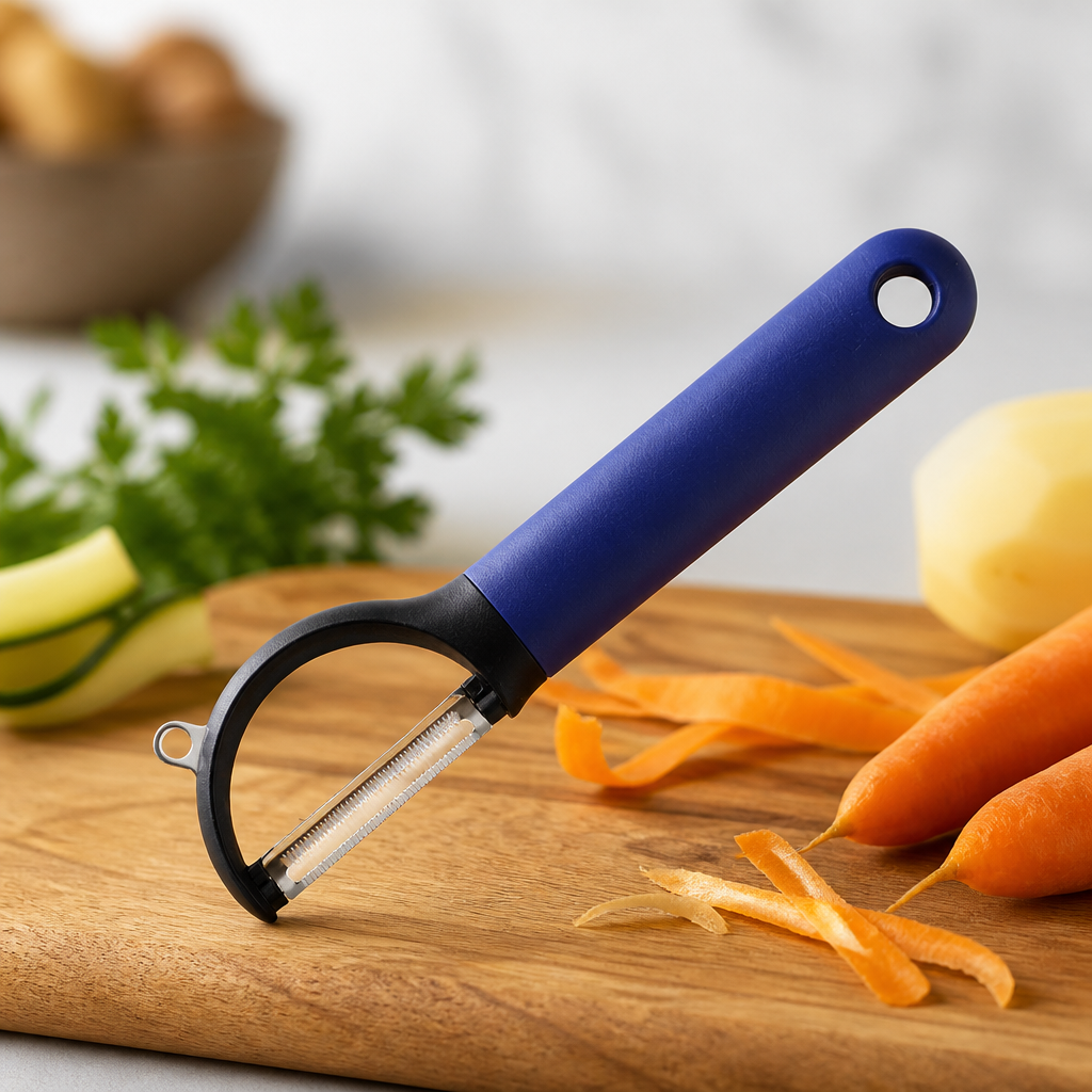 Commercial vertical peeler with swivel blade for food prep