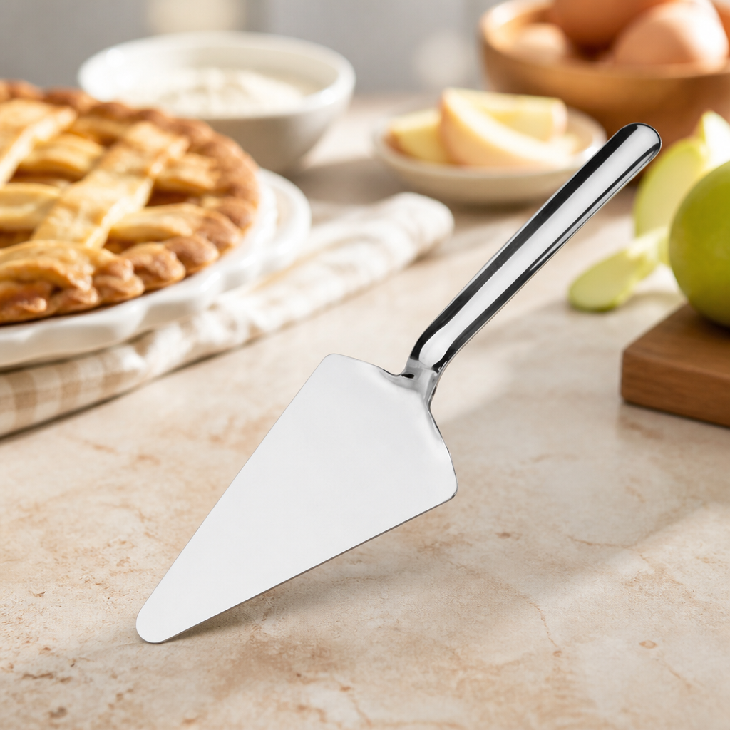 Commercial stainless steel pie lifter with wide base and handle