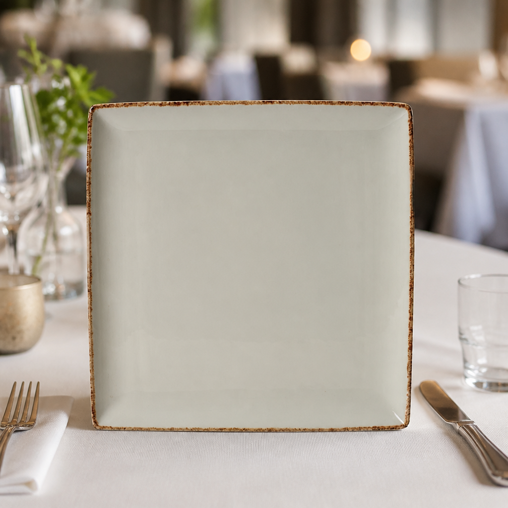 Brown Dapple Square Plates 270mm for commercial dining