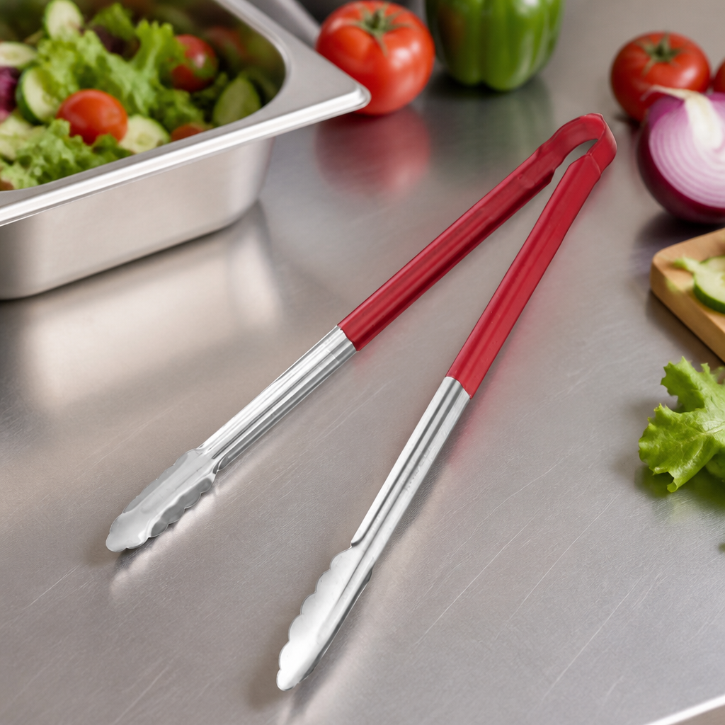 Commercial Colour Coded Serving Tongs Red 405mm