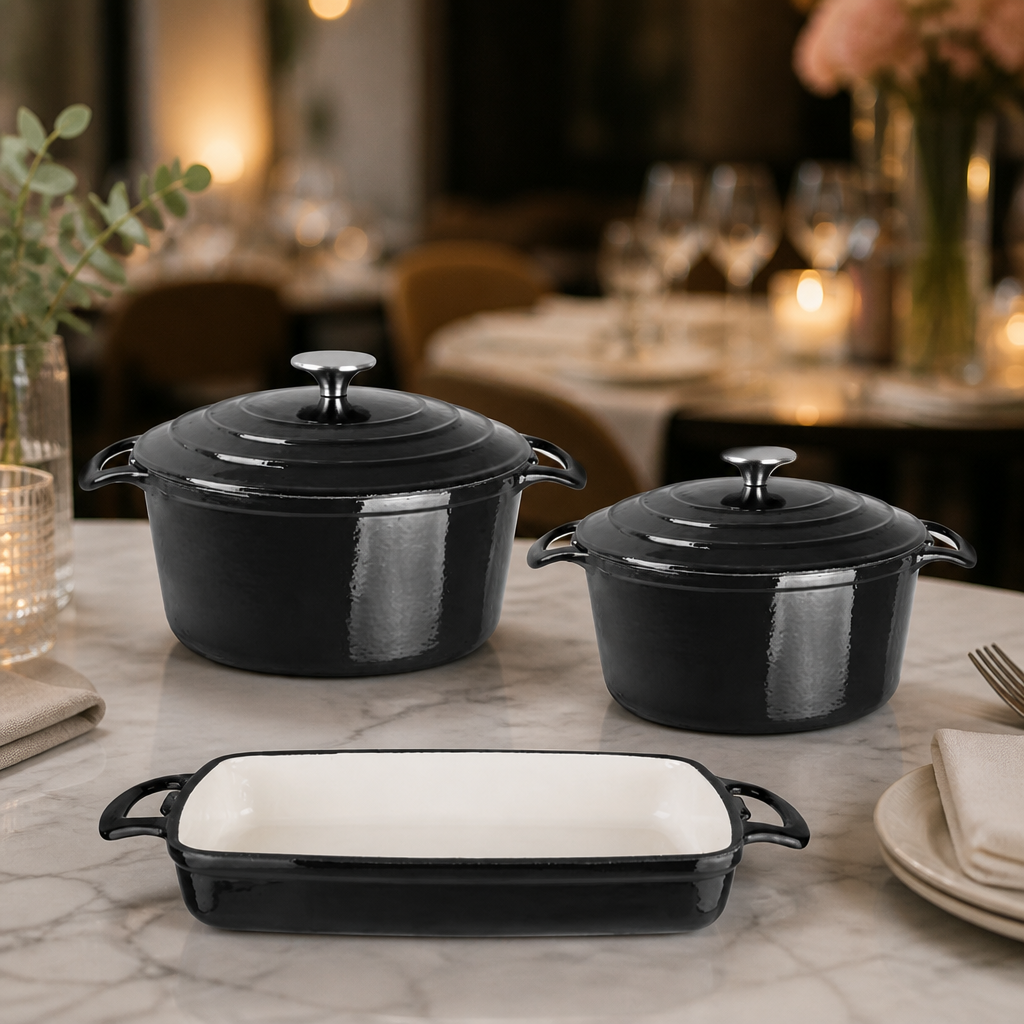 3-Piece Commercial Cast Iron Casserole Dish Set
