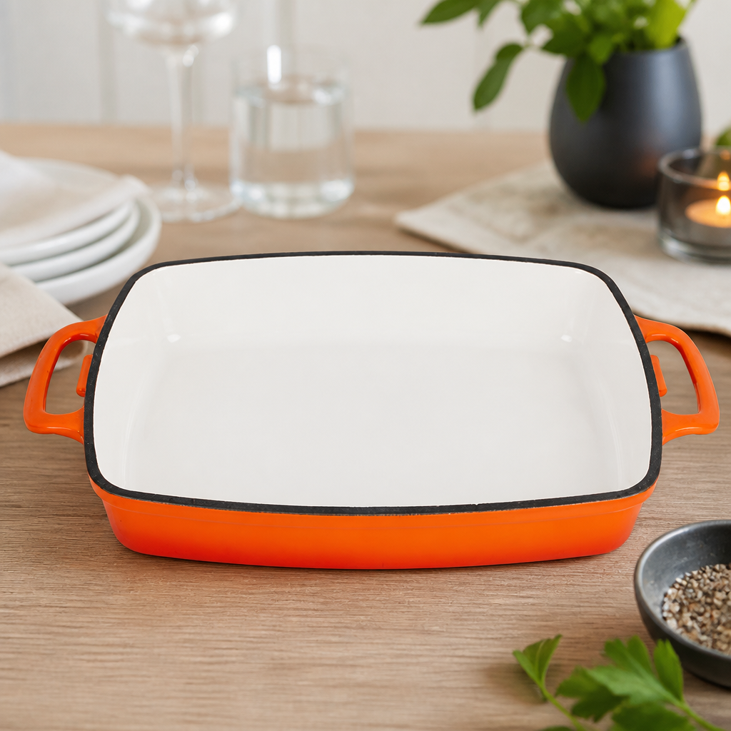 Commercial Cast Iron Roasting Dish 2.8Ltr Enamelled Orange