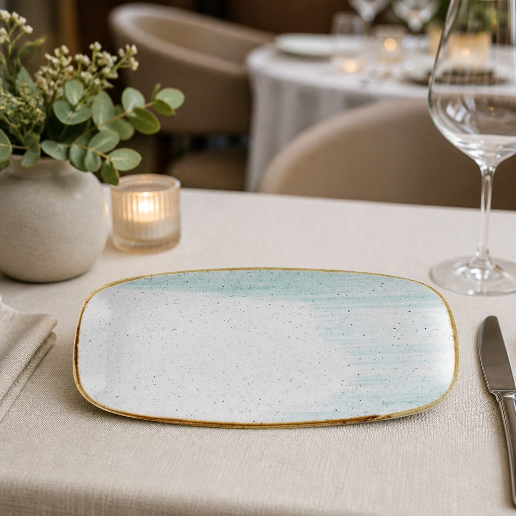 Commercial Oblong Plates Duck Egg 287x152mm 12 Pack