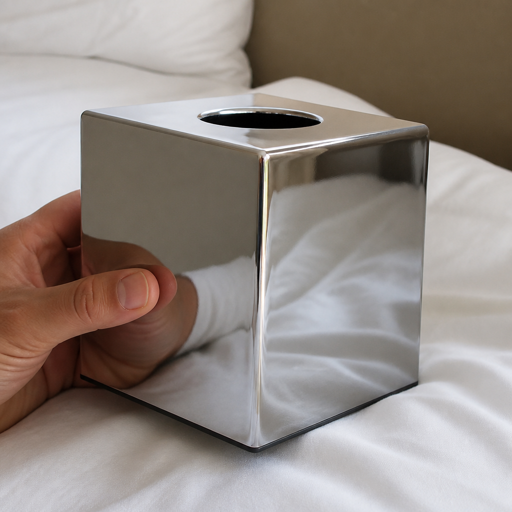 Chrome Cube Tissue Holder for room accessories, 132mm high