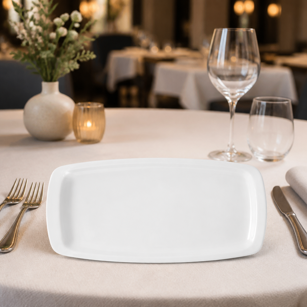 Commercial Rectangular Porcelain Plates 360x230mm 12 Pack