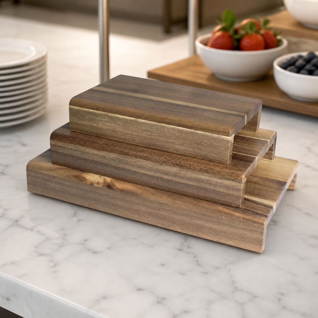 Commercial Wooden Display Riser Set for Table Service 3 Pack