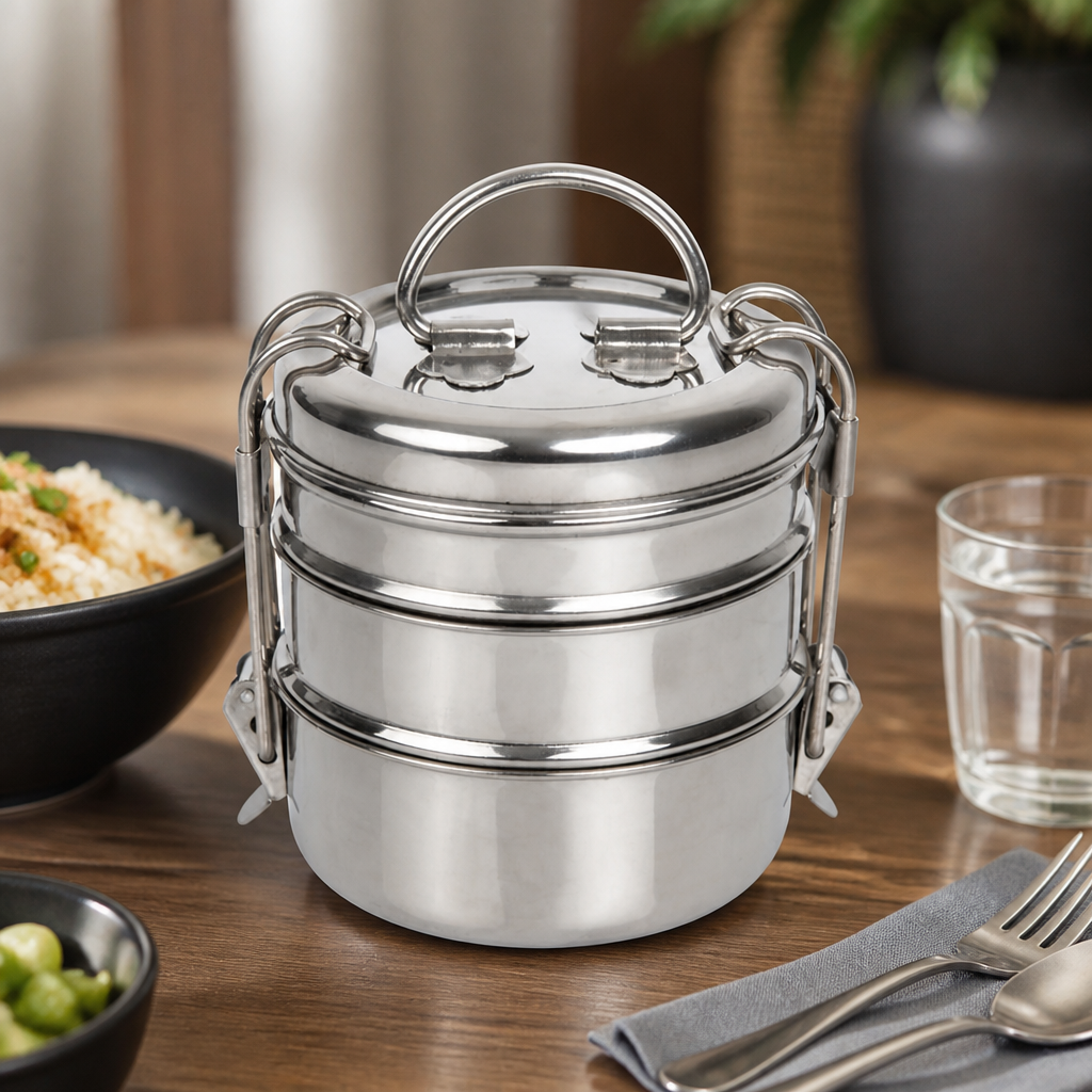 Commercial Stainless Steel 3 Tier Tiffin Tin 115mm 6 Pack