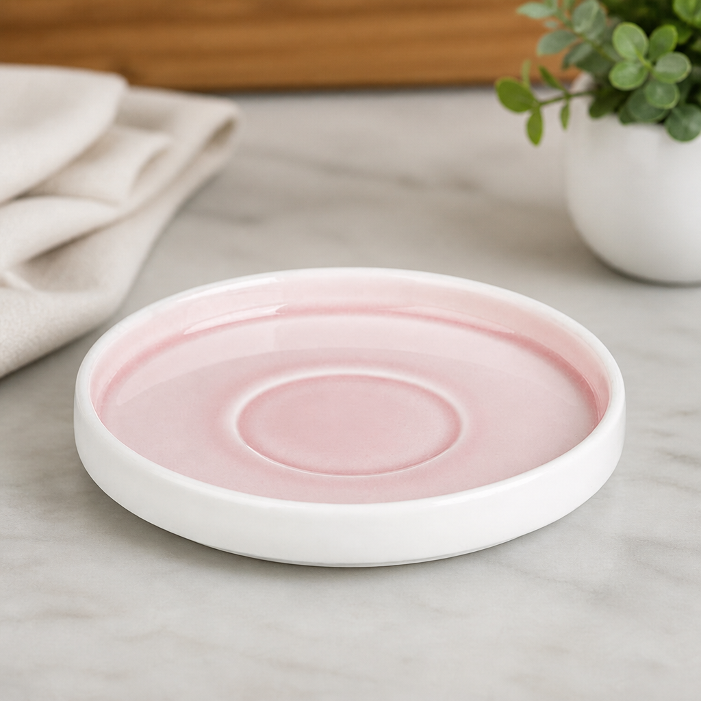 Commercial Fondant Saucers Pink 155mm - 6 Pack Durable Porcelain