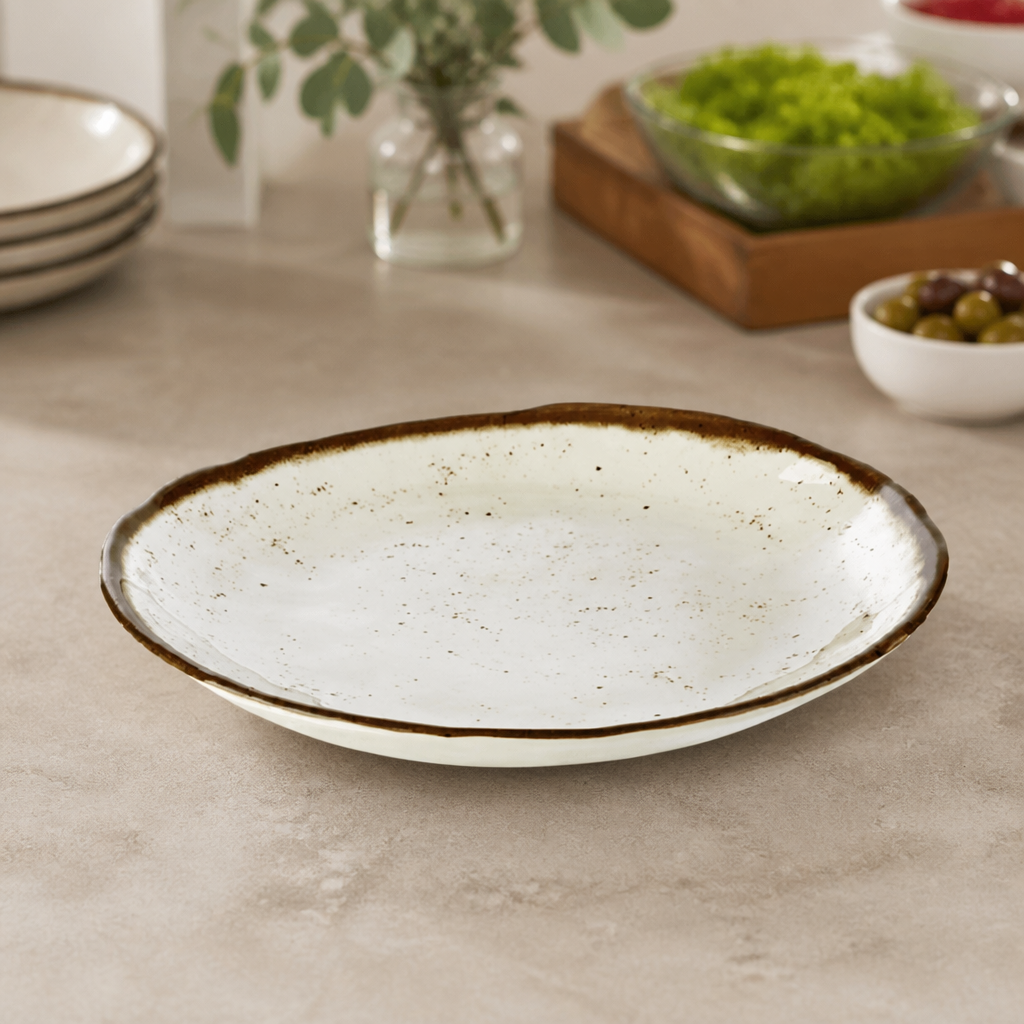 Commercial Melamine Deep Plate 245mm Textured Brown Rim