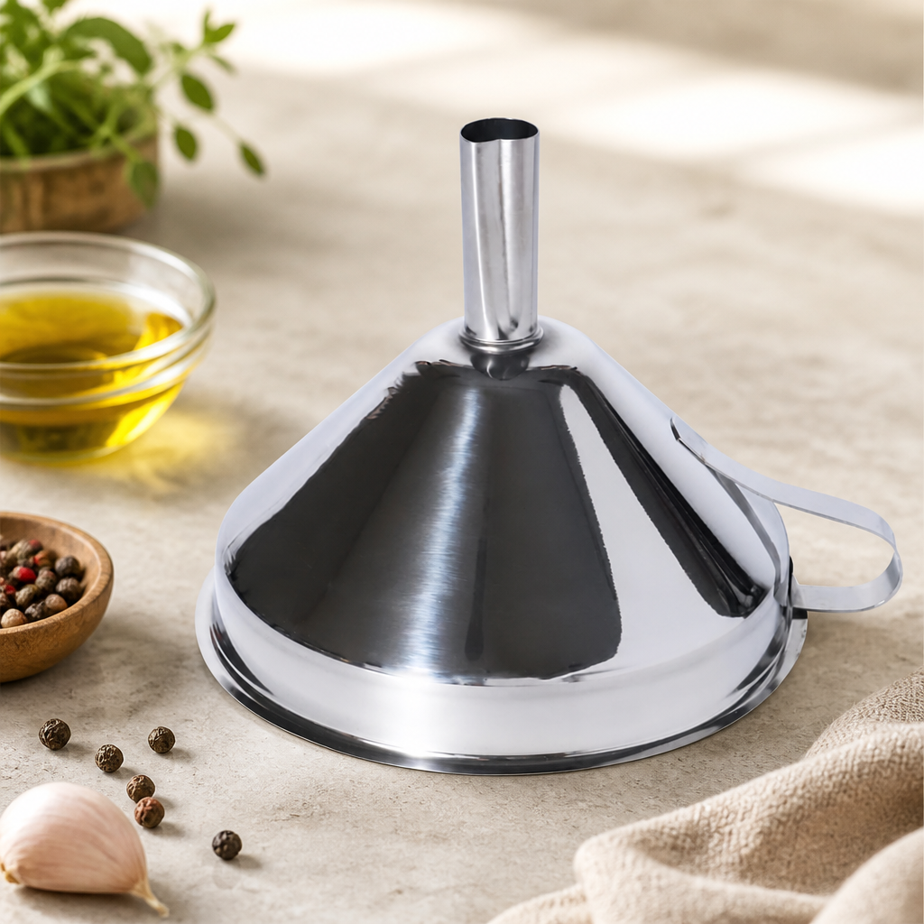 Commercial Stainless Steel Funnel 129mm with Fine Mesh Filter