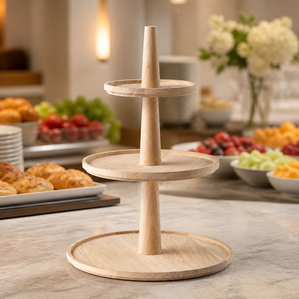 Three-Tier Wooden Tray 300mm Ø for food display