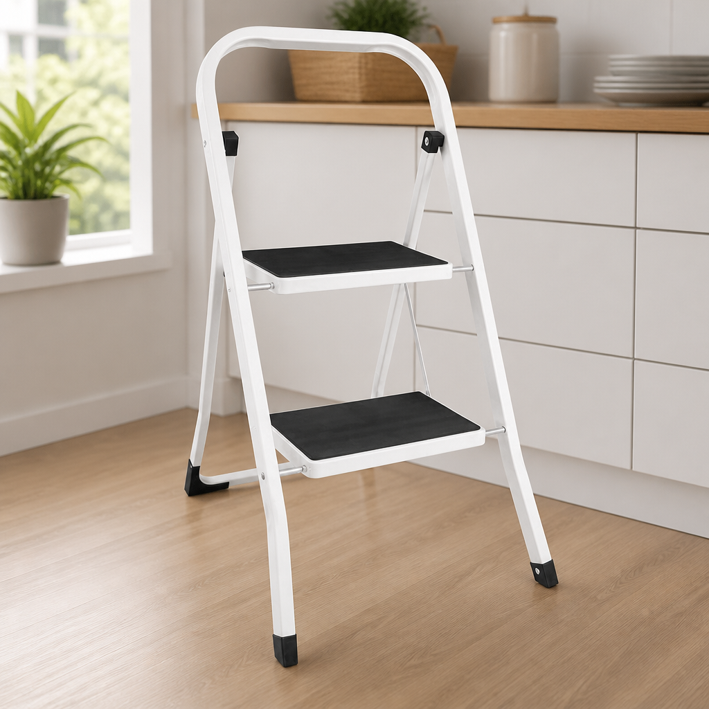 Commercial Folding Step Stool 2 Tread Steel 150kg Capacity