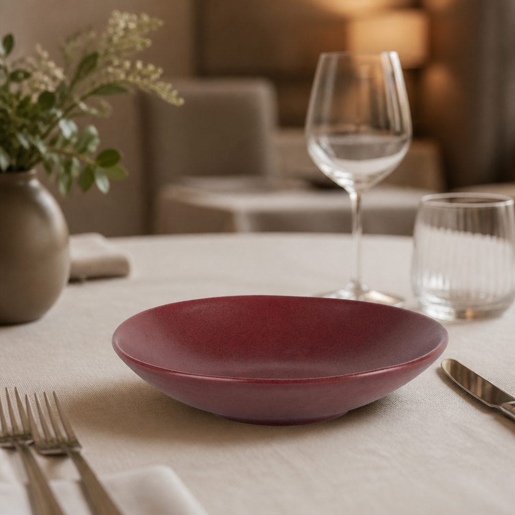 Commercial Flat Bowls Red 195mm Porcelain 6 Pack