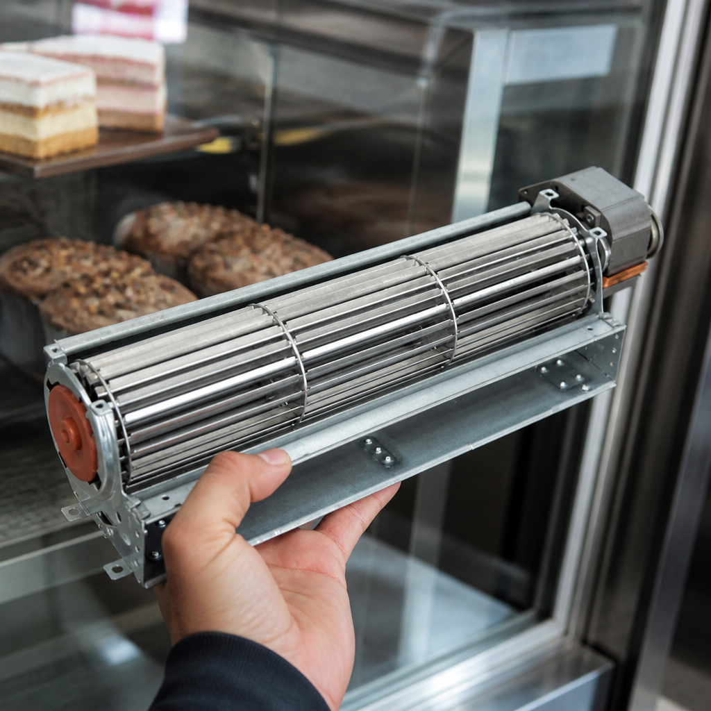 Commercial tangential fan for display units, 1.4kg capacity