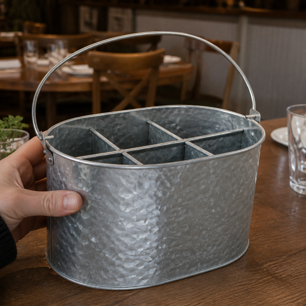 Galvanised Steel Condiment Holder Table Tidy with Handle