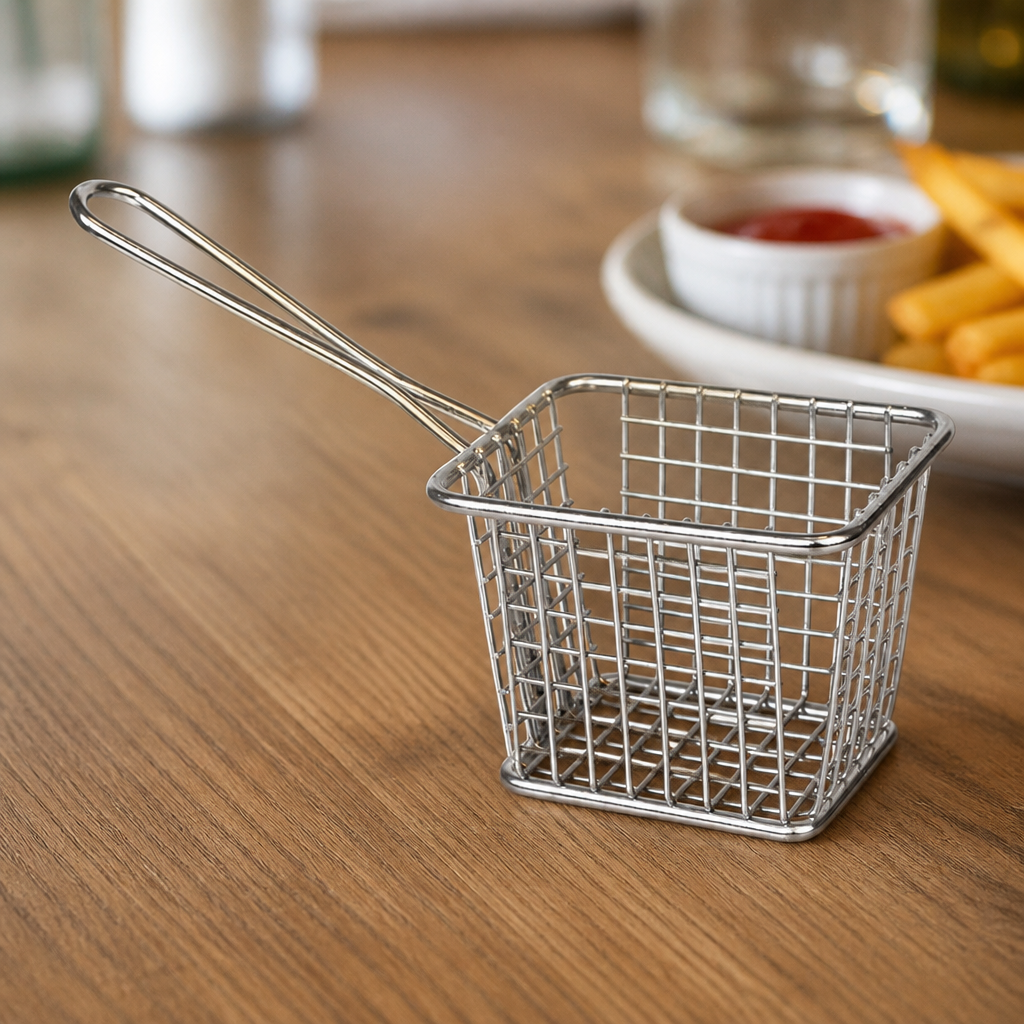 Small Square Stainless Steel Chip Basket with Handle